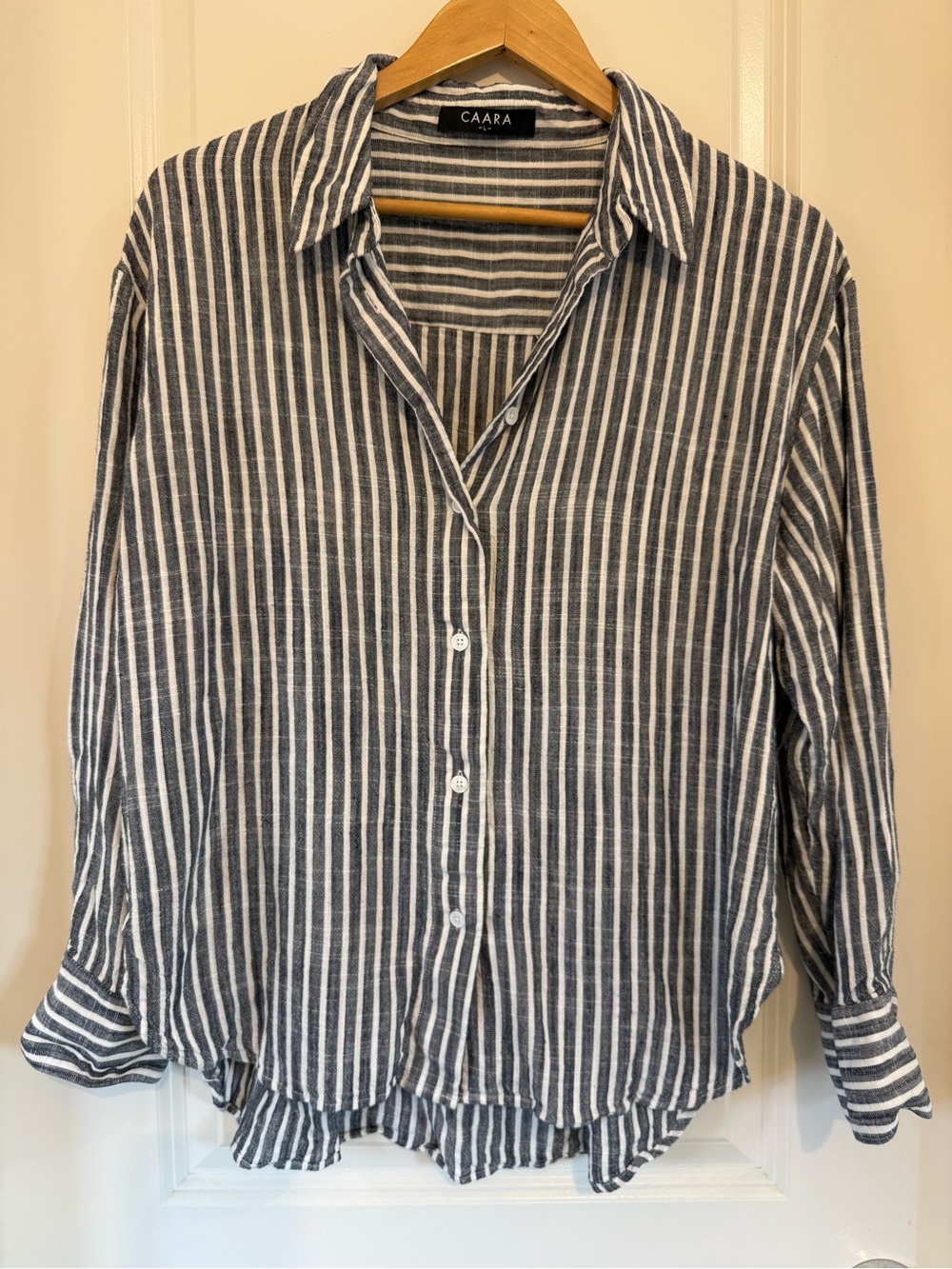 CAARA Women's Navy & White Striped Button-Down Shirt